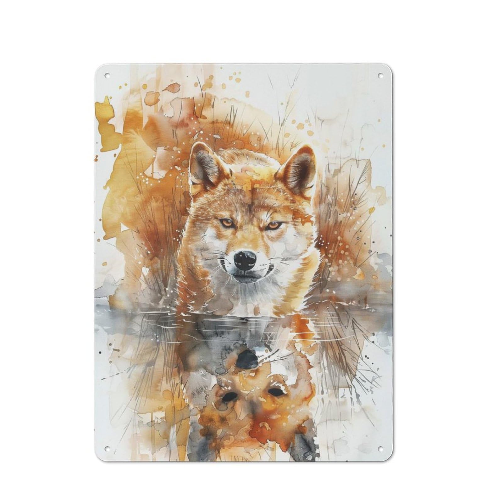 Metal Sign 40x30cm with Wolf Reflection Watercolor for Pub Or Café, Vintage Decor, for Metal Sign Collectors, for Garage And Workshop Walls