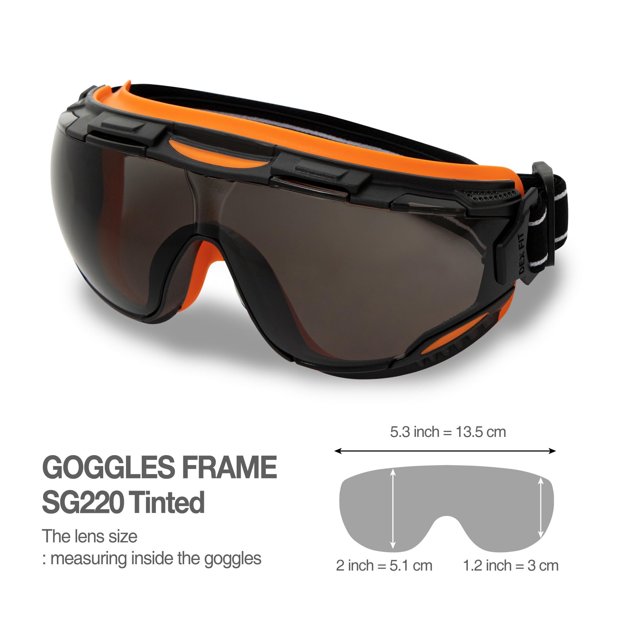 DEX FIT Lunettes de sécurité SG220 ; anti-buée et anti-rayures, protection des yeux Z87 pour travaux de laboratoire, de science et de chimie, réglables pour homme et femme, monture noire et orange,
