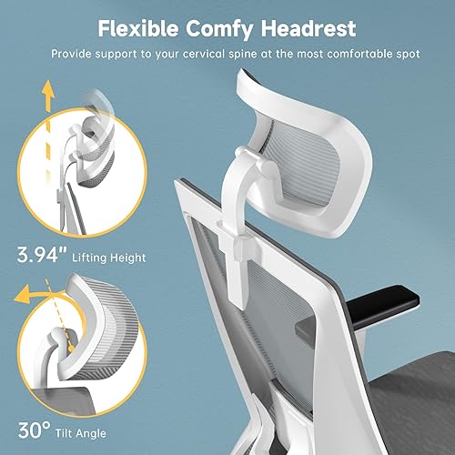 Miniatura 6 de Dripex Silla de oficina ergonómica, silla de escritorio con respaldo alto, silla de malla para computadora con soporte lumbar, reposacabezas
