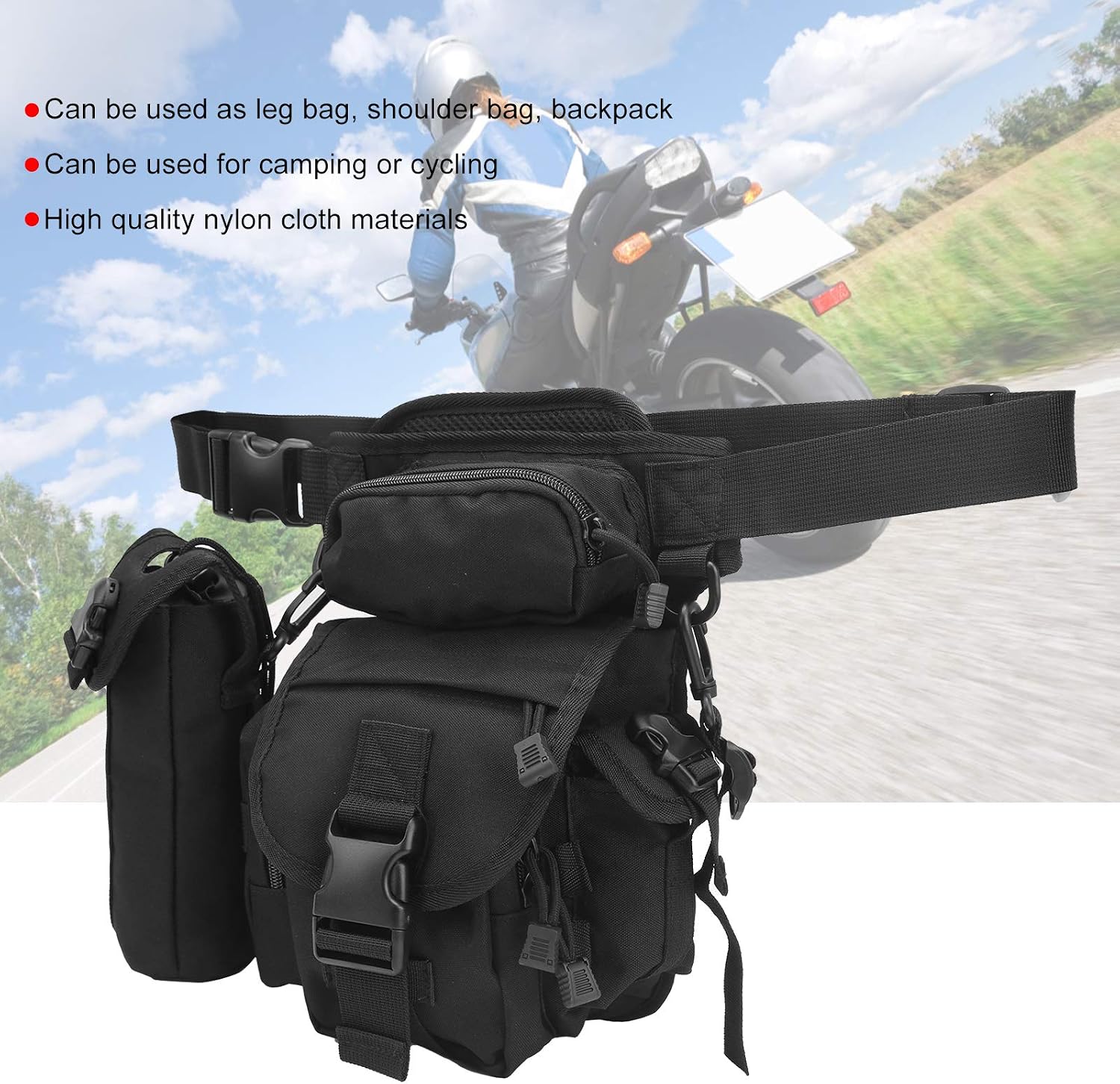 Drop Leg Bag Large Capacity Thigh Bag, Convertible Shoulder Backpack for Cycling Outdoor Camping, Durable Nylon Tactical Pouch with Multiple Compartments for Men and