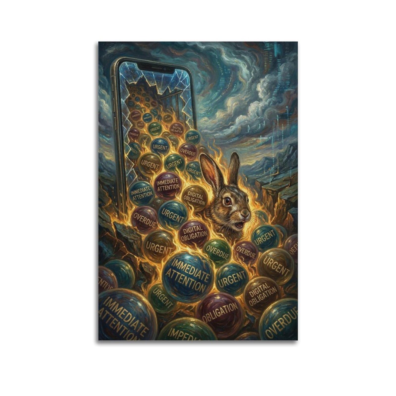 XKUGA Surreal Vintage Animal Poster Rabbit Alert Overload Satire Modern Decorative Canvas Prints - Ideal Wall Art for Family, Man Cave, Game Room, Boys & Girls Bedroom 20x30inch(50x75cm)
