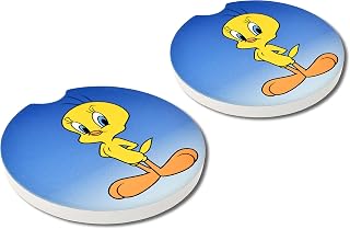 Elektroplate Officially Licensed Looney Tunes Tweety Bird Automotive Ceramic Coasters (2.6" Diameter) | Universal Fit for All Cars, Trucks, SUVs, and More | Absorbent Non-Slip Durable | Set of 2