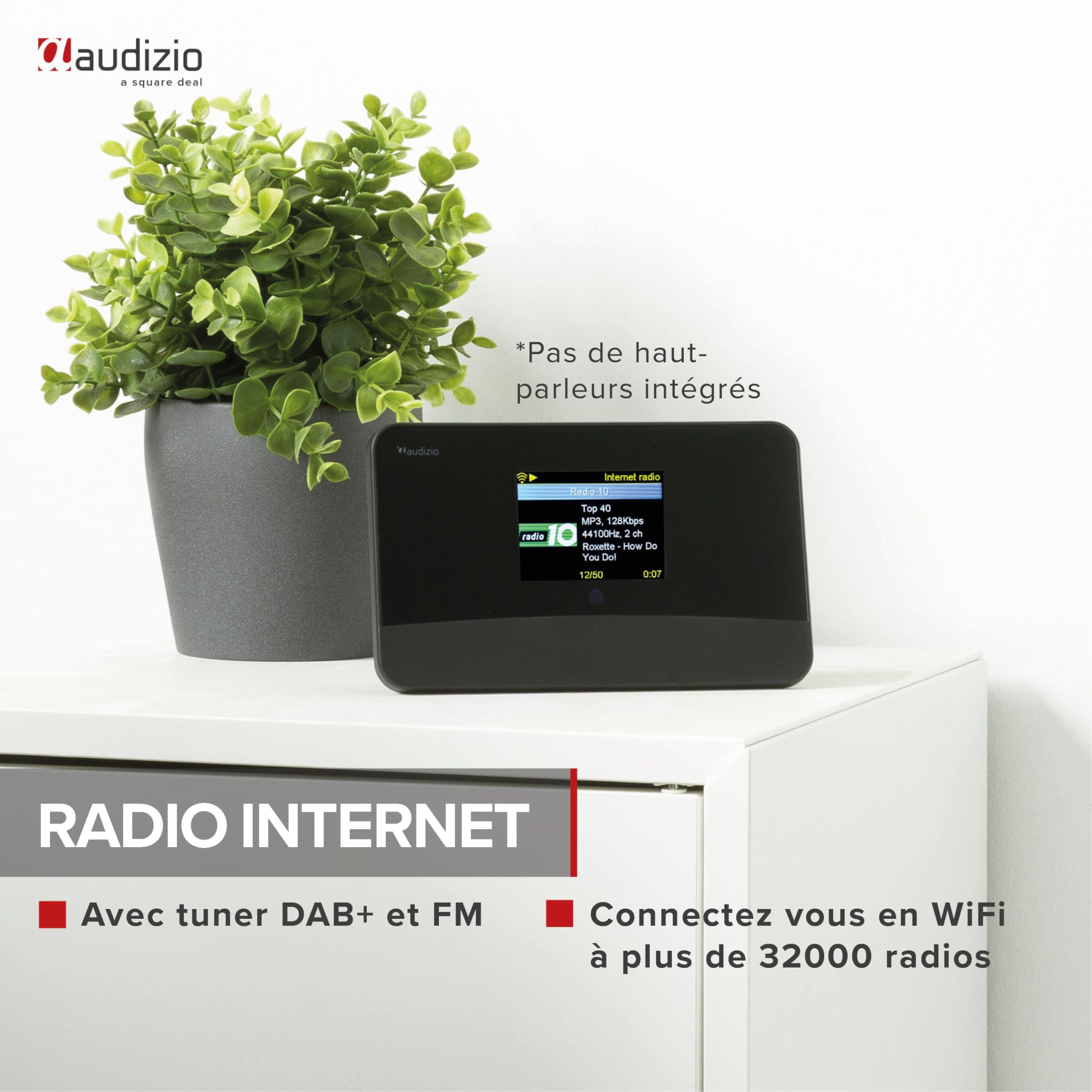 Audizio Livorno Tuner Radio Internet, WiFi, FM, Dab+, Radio Bluetooth, Grand Écran Couleur, Sortie Ligne Optique et AUX Jack 3,5mm, Idéal pour Ajouter la Radio à Votre Système Audio Existant