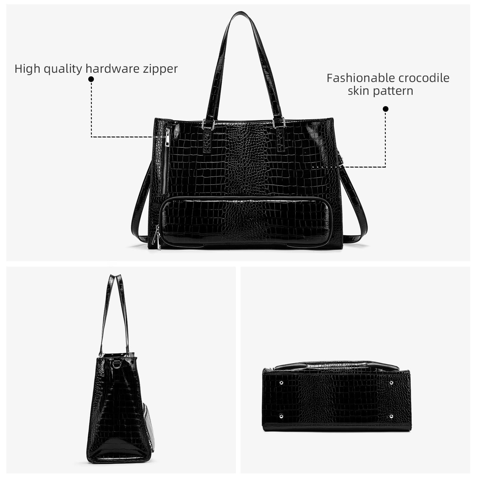ROYALFAIR Bolsa de almuerzo para mujer, 2 en 1, con compartimento de refrigeración y bolsa para el ordenador portátil de 15,6 pulgadas, gran bolsa de trabajo para oficina, trabajo y universidad (negro