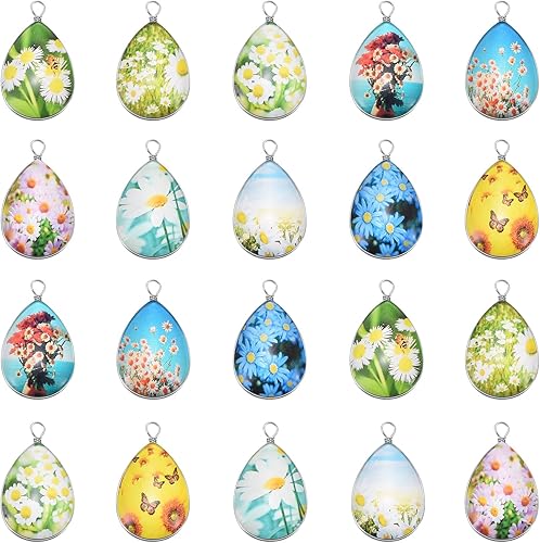 10 piezas de doble cara imagen 3D pequeña margarita flor encanto cuentas de cristal encaje cuentas de resina transparente collar colgantes para