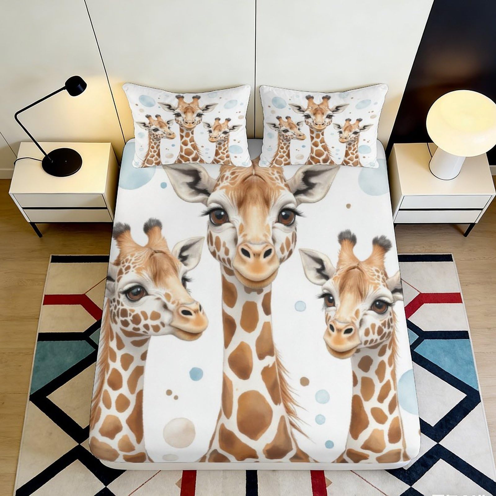 Pnayamiorkfel Style-3 3D Printed Giraffe Family Fitted Sheet Microfiber Soft Animal Bed Cover For Bedroom Guest Room Easy Care Decor 90X200x25cm