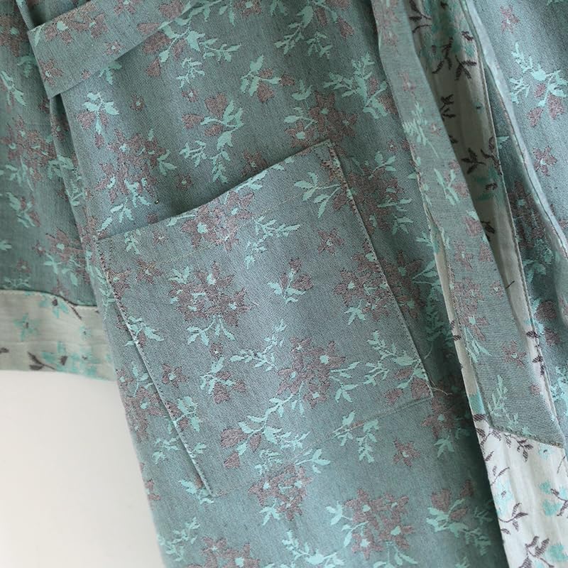 PRINCESS BRIDE Yarn-dyed Cotton Jacquard Elegant Kimono Robe Traditional Loose Yukata Bathrobe Mid-Length Loungewear for Women 165/88A/L(Light Blue) - Image 8