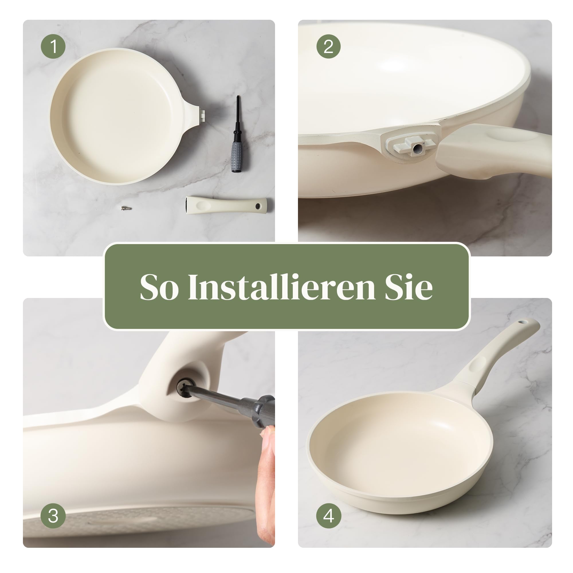 Redchef Set di 11 pentole in ceramica con coperchio in vetro - Senza PTFE - Senza PFAS - Adatto a tutti i tipi di piano cottura - Lavabile in lavastoviglie (beige)