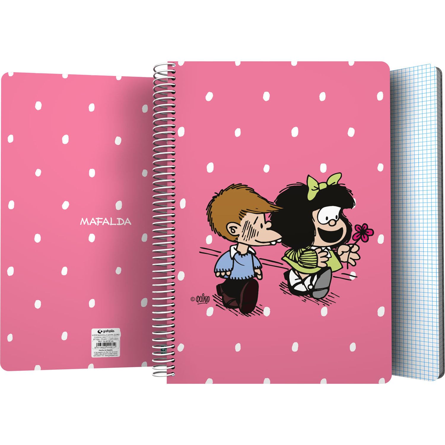 Grafoplas - Mafalda Friends Notebook, Foolscap Size, 4x4 Sheets 90g, Spiral, FSC