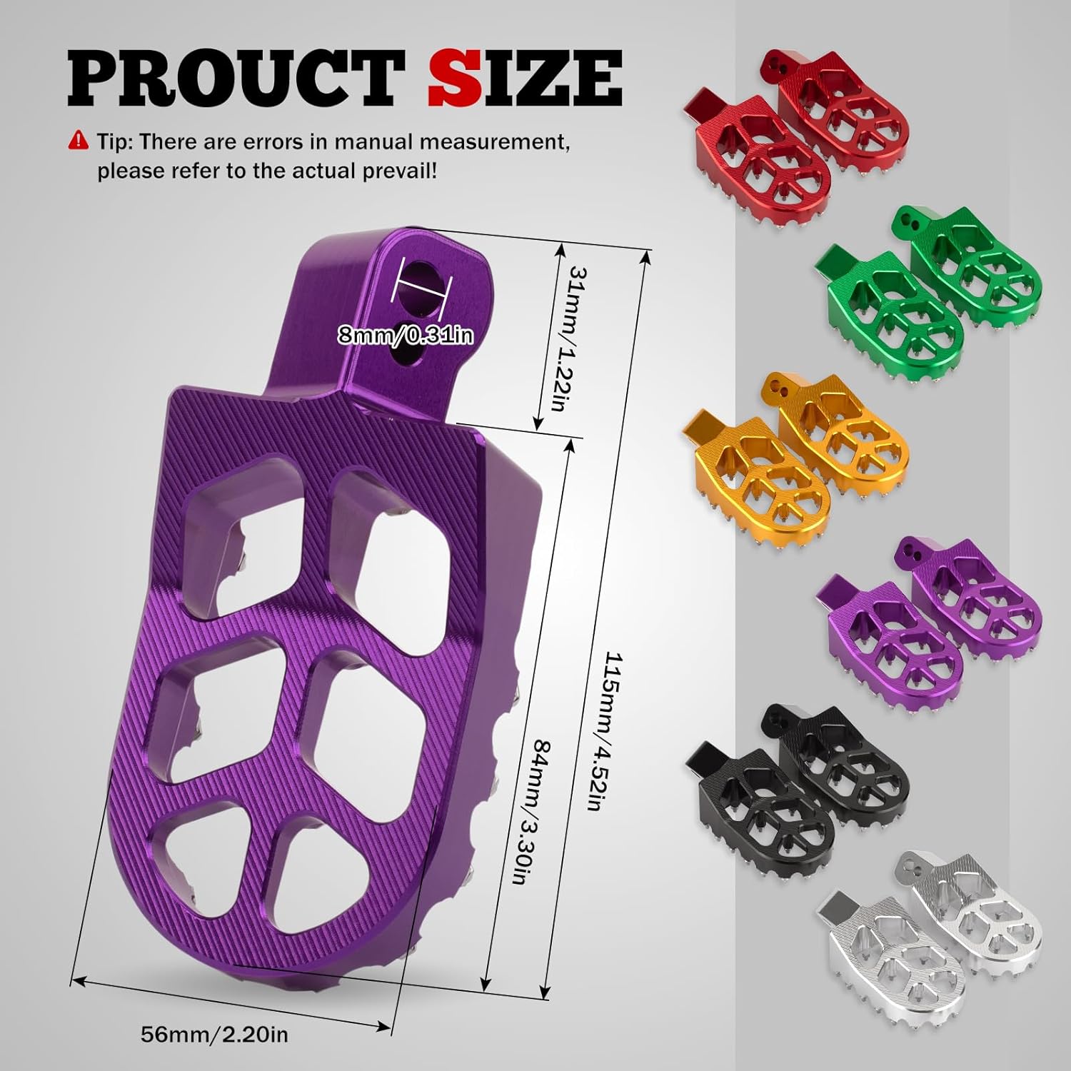 XINGWU Dirt Bike Foot Pegs for MX650 CNC Aluminum Pegs Heavy-Duty Foot Rest Pedals Compatible with Razor MX650 MX500 SX500 Electric Dirt Bikes Footpegs (Purple)