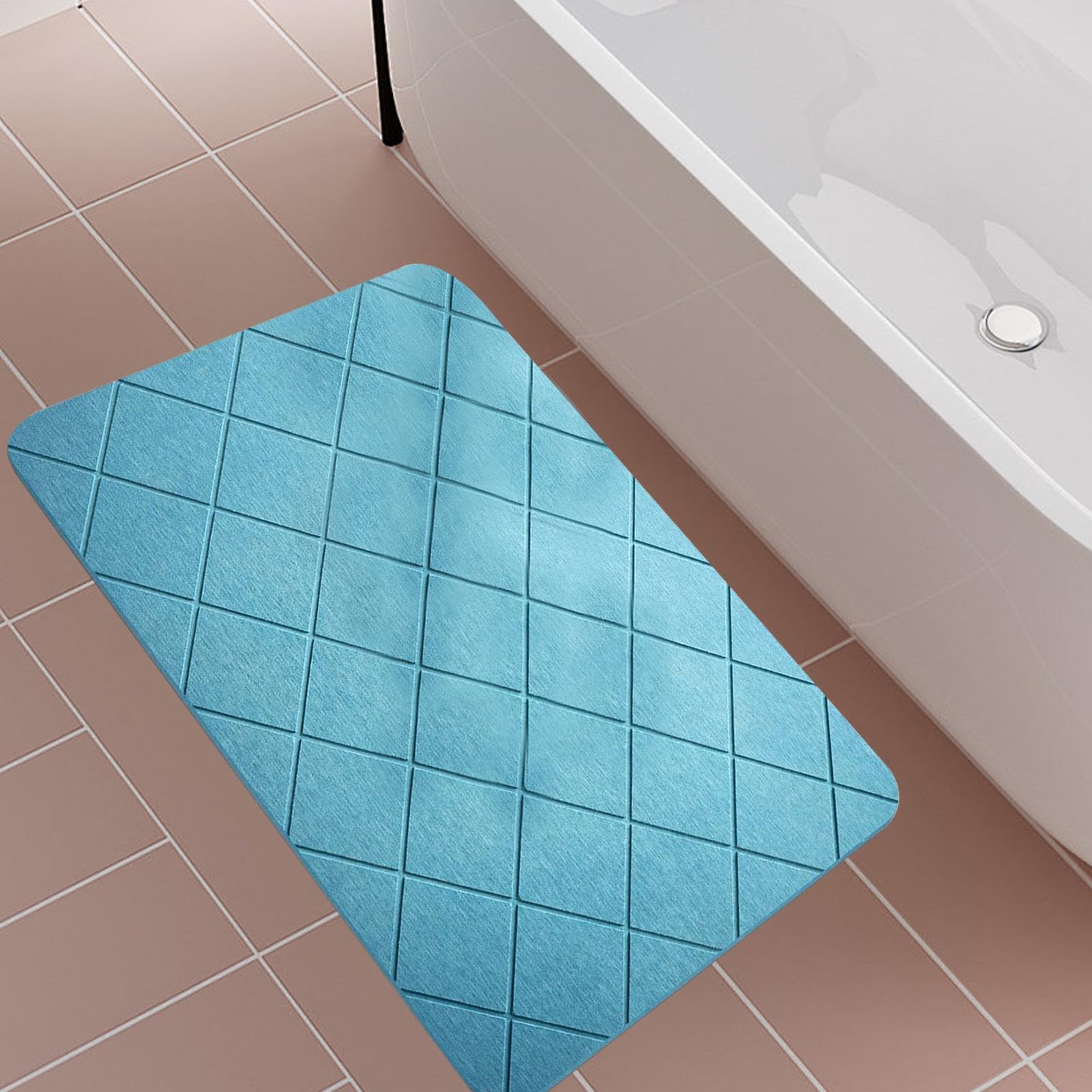 Tappetino da bagno in terra di diatomee, assorbe l'acqua, design geometrico ad asciugatura rapida, antiscivolo, per WC, cucina, vasca da bagno, piscina, uso spa, nero, blu, grigio, bianco