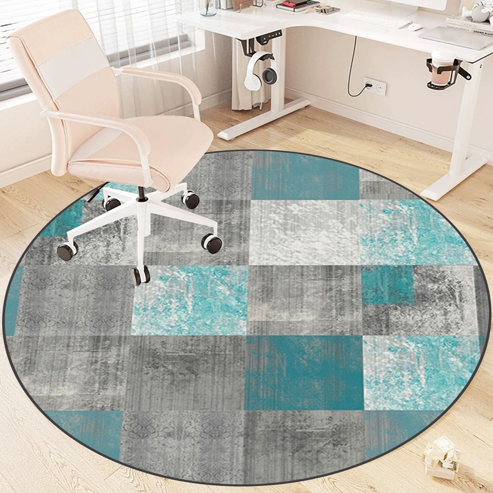 Alfombra Protector Suelo Silla Ruedas, Alfombra Silla Gaming, Alfombrilla para Silla de Oficina, Tapete de protección de Madera/baldosas, Redondo Protector Suelo Silla de Escritorio 80 cm