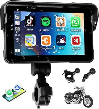 Motorcycle CarPlay Screen with Wireless CarPlay Android Auto,5 Inch IP68 Waterproof HD Touchscreen GPS Navigation Motorbike Portable Car Stereo Support Bluetooth Tran,Siri Voice Control