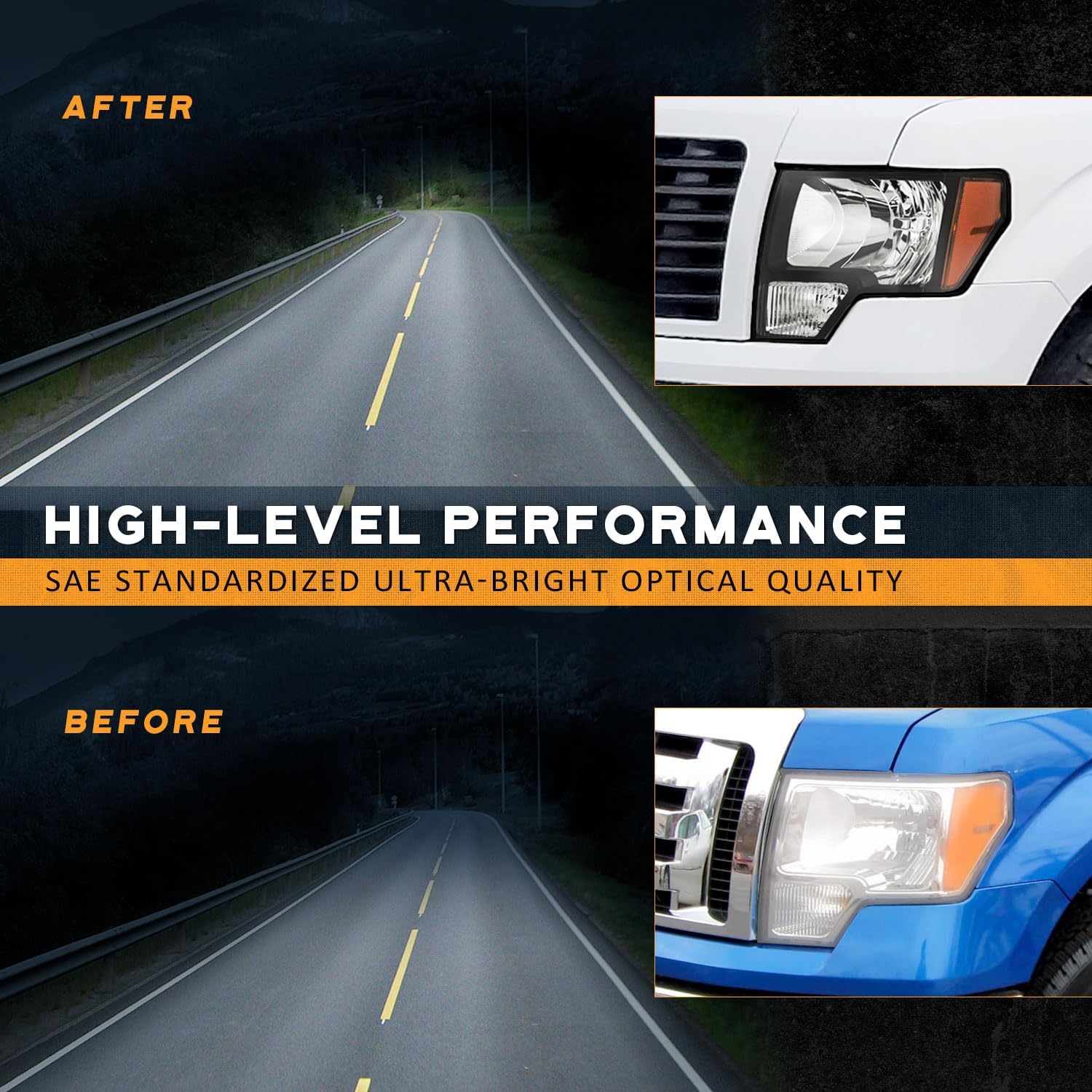 WEELMOTO Headlights for 2009 2010 2011 2012 2013 2014 Ford F150 Headlamp Replacement Black Housing Left+Right Set (Does NOT fit factory HID models)