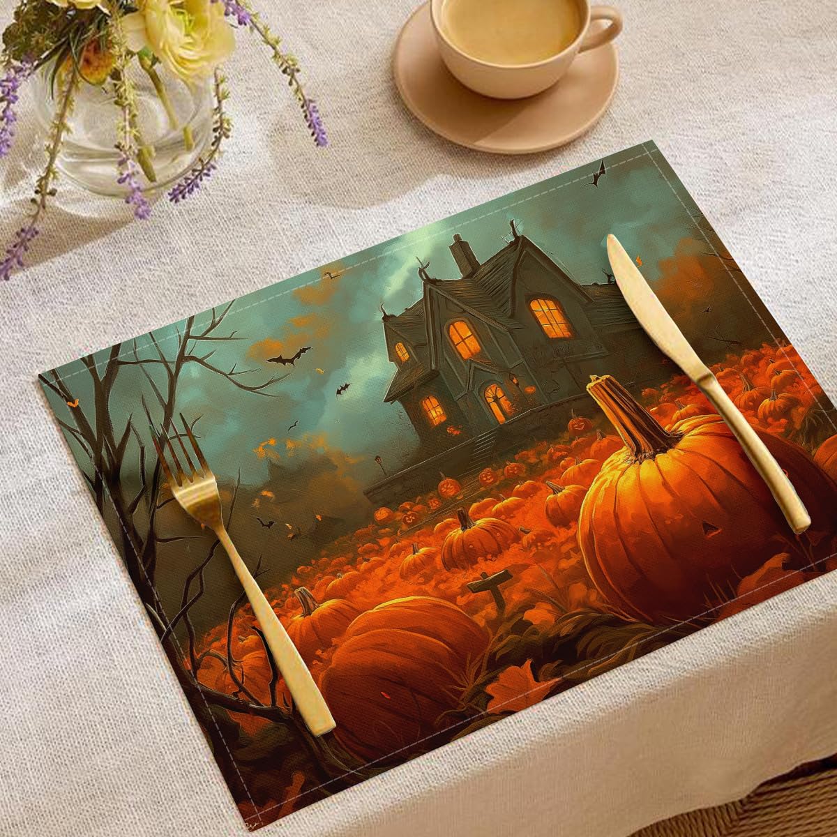 Set de table Halloween lavable motif citrouilles décoration table de cuisine