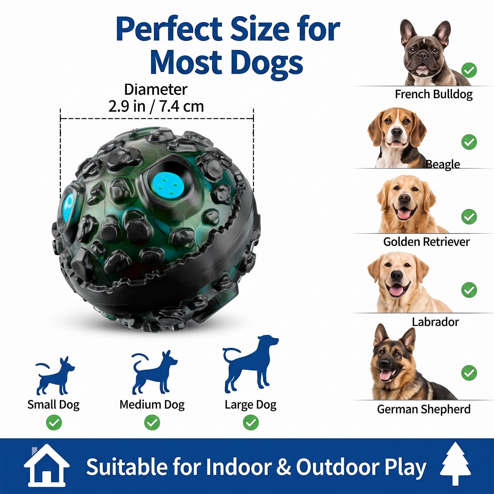Honoson Lot de 4 balles à mâcher agressives pour chien – Jouet interactif indestructible avec rire qui couine – Jouet à mâcher en caoutchouc élastique pour chiens de petite, moyenne et grande taille