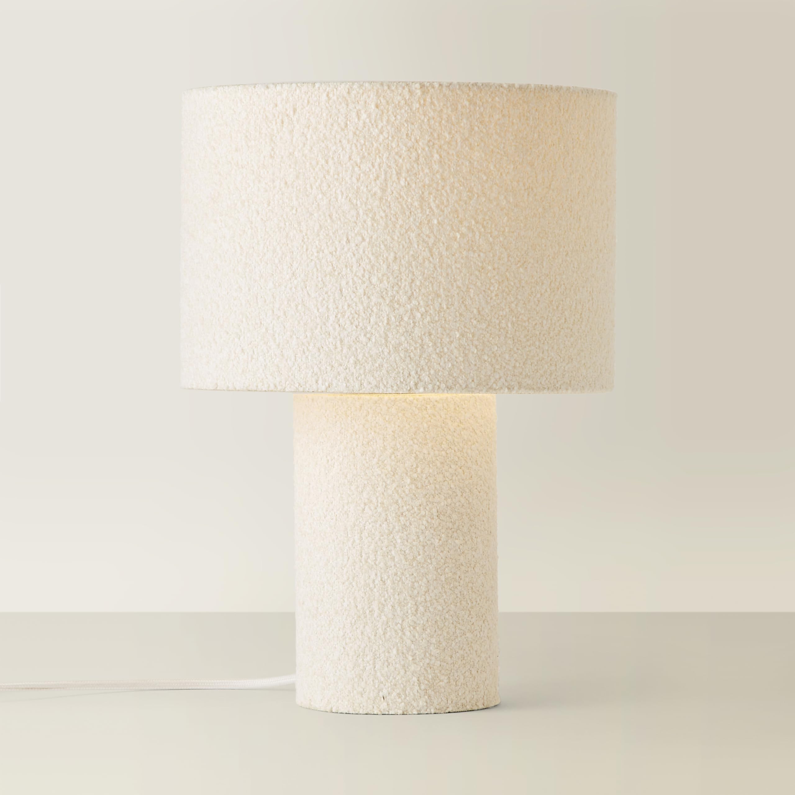 ValueLights | Natural Cream Boucle Bedside Table Lamp with a Drum Lampshade Shade Living Room Bedroom Light | Table Lamps & Home Improvements Essential
