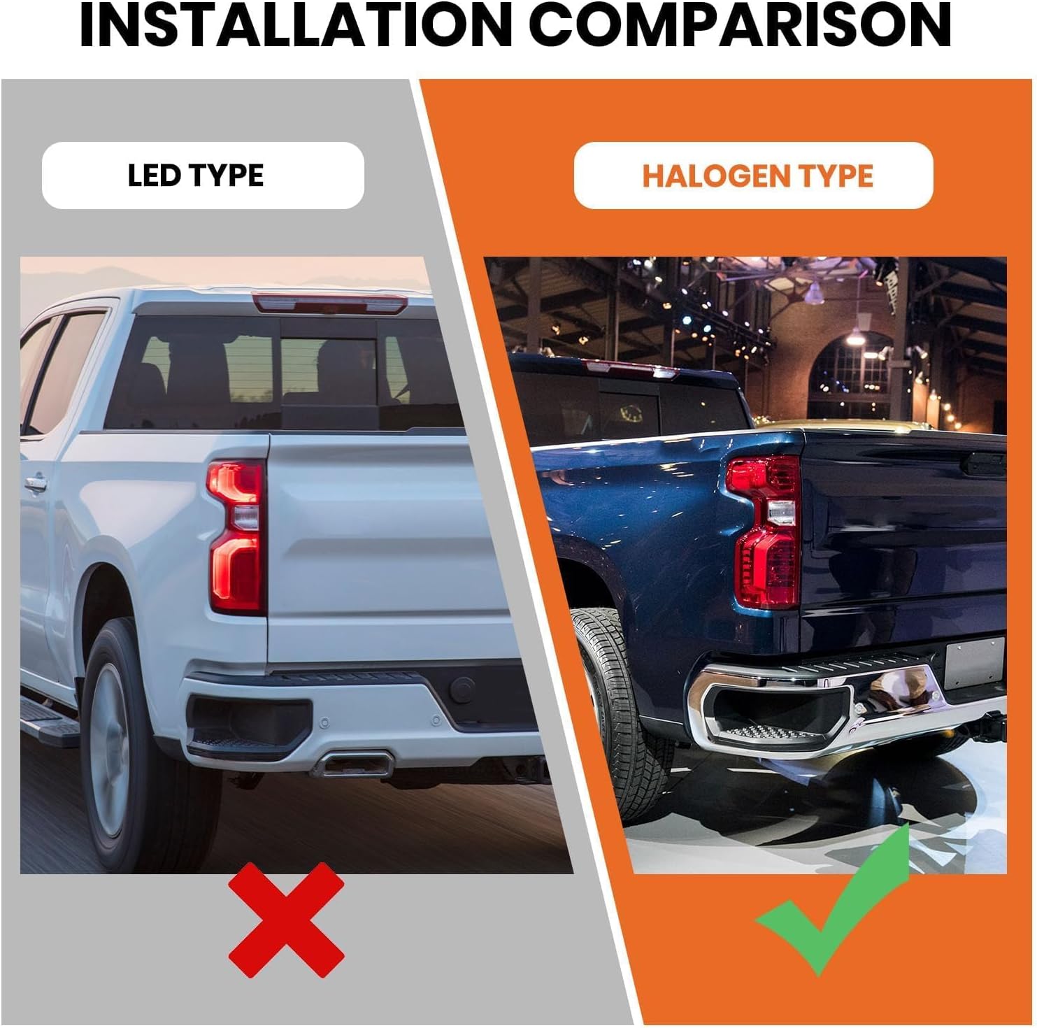 Tail Lights Assembly Compatible With 2019-2023 Chevy Silverado 1500 Halogen Model Left Drive Side With Incandescent Bulb and Harness 84752978 GM2800308