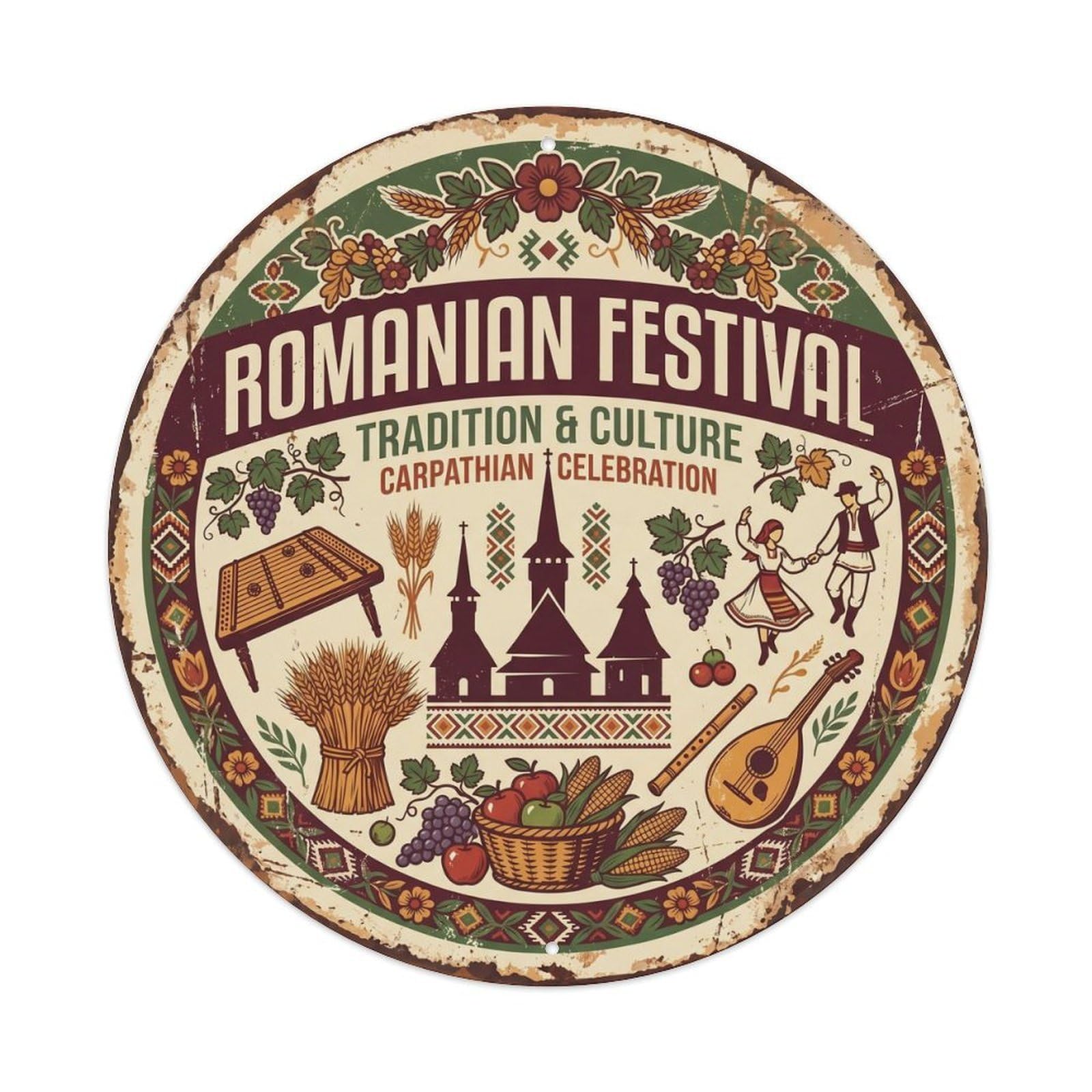 Vintage Travel Romanian Folk Festival Metal Tin Sign