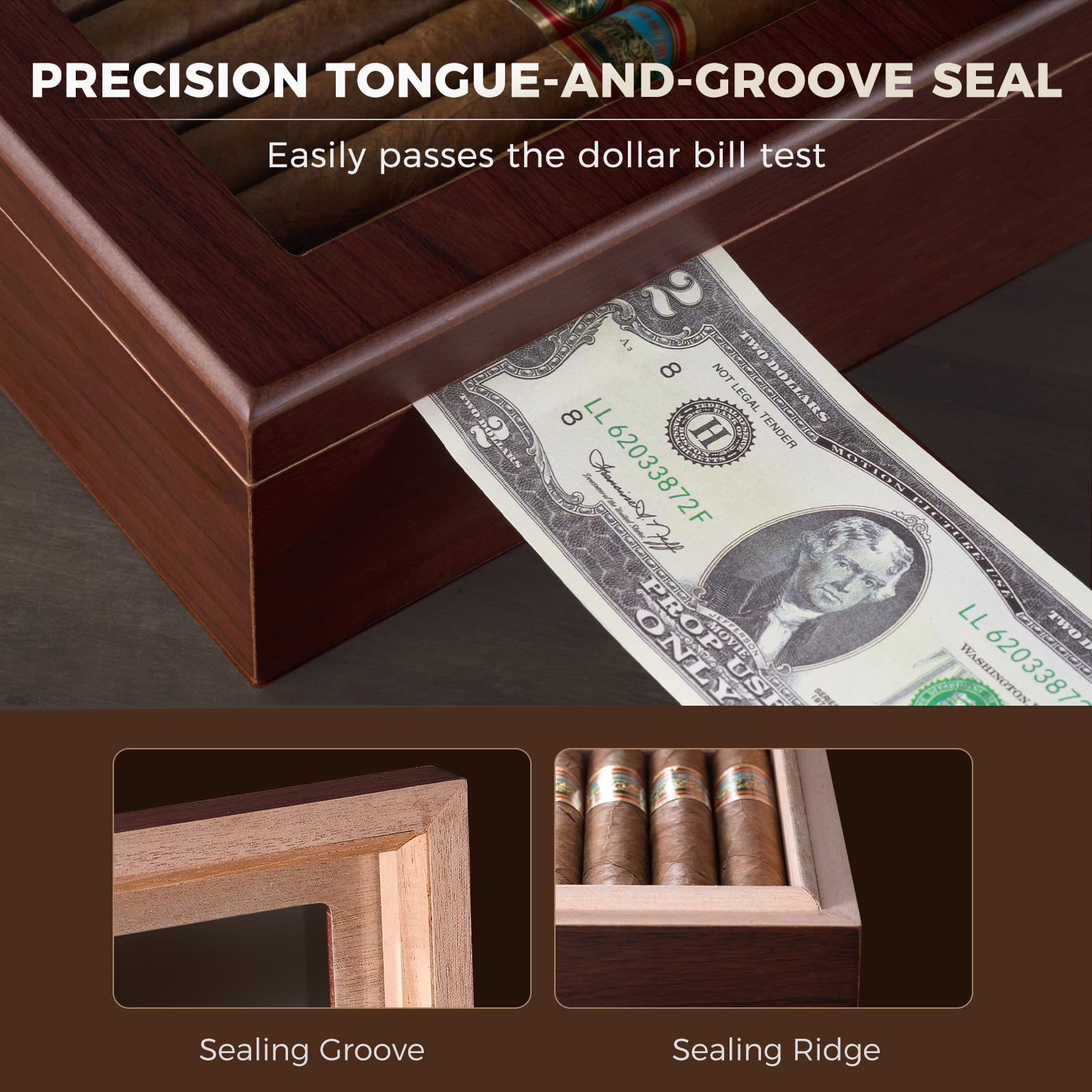 ProCase Cave à Cigares avec Hygromètre Numérique et Humidificateur, Boîte à Cigares avec Intérieur en Bois de Cèdre pour 20 à 25 pcs, Humidor Idéal pour Homme Amateur de Cigares Cubains -M