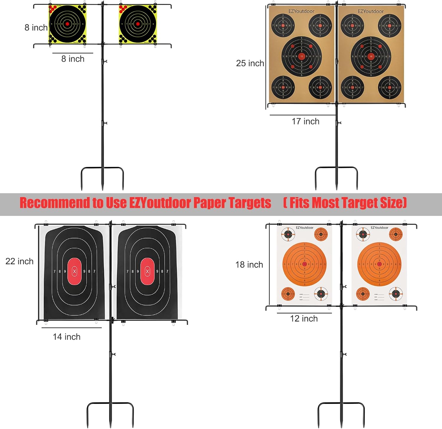 Adjustable Target Stand and 45 Pack Paper Shooting Targets, Included 12 Clips, Ideal for Outdoor Range, BB Gun, Airsoft, Pellet, Pistol, Firearms, Rifle, Shotgun Practice