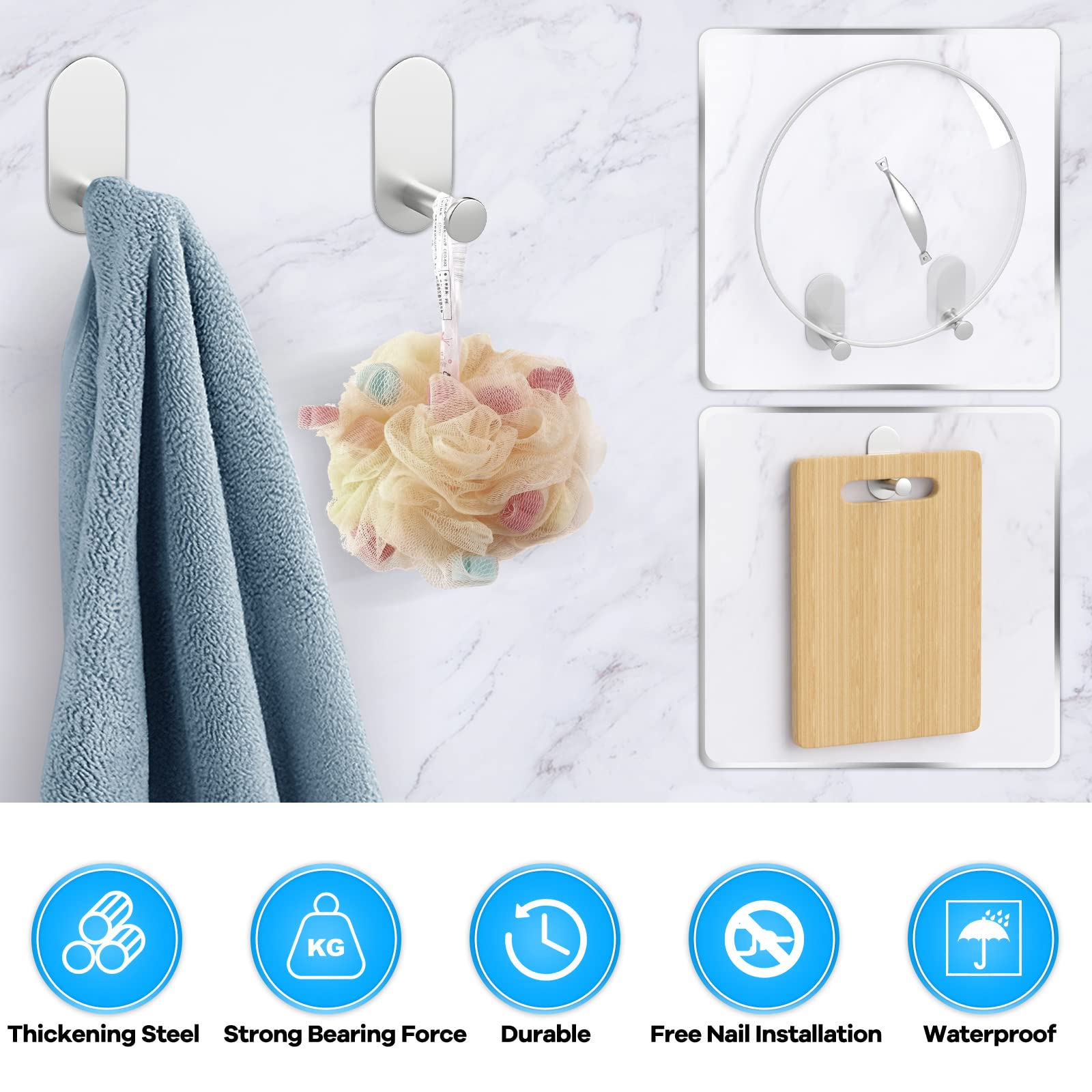 Juego de Accesorios de baño de 5 Piezas - Toalleros de Baño Anillo de Toalla Portarrollos para Papel Higién (Plata)