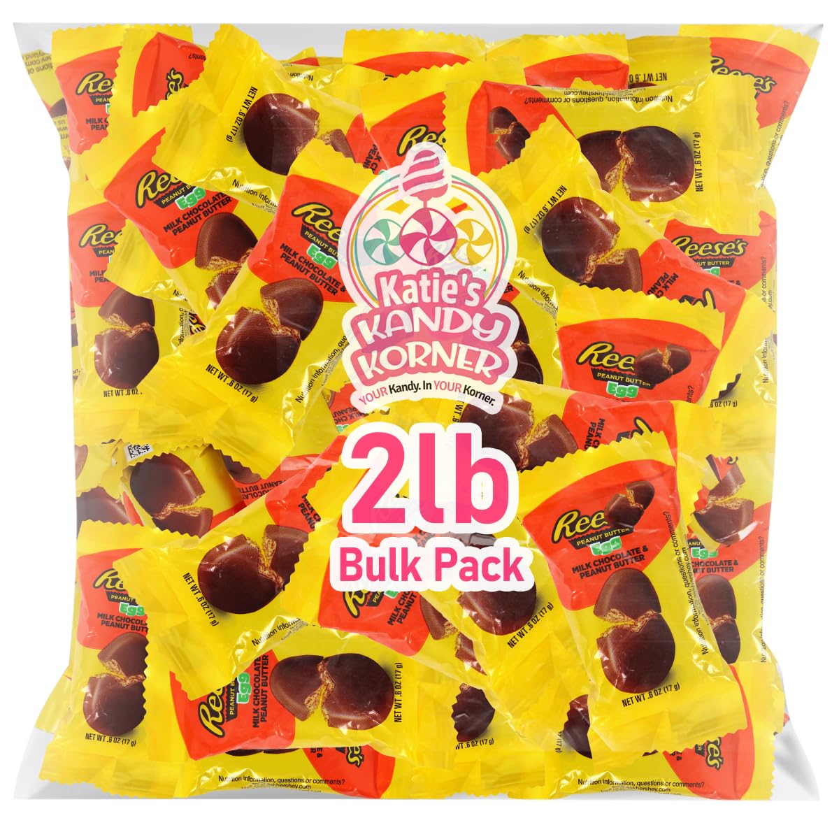 Milk Chocolate Peanut Butter Eggs Snack Size Confections for Easter Basket Stuffers – Individually Wrapped Candy with Creamy Peanut Butter Filling in a Crunchy Shell – 2lb Bulk for Kids and Holiday Fun