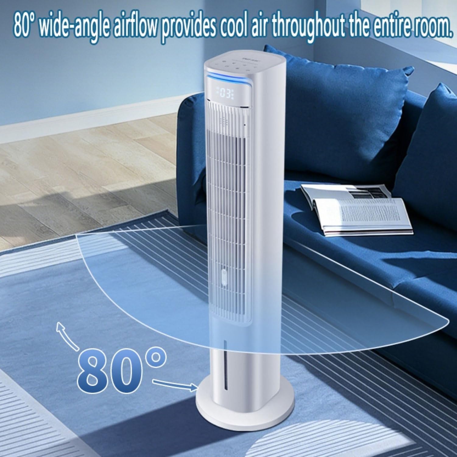 Torre de Aire Acondicionado Portátil sin Ventana, Ventilador de Enfriamiento con 3 Velocidades, Oscilación de 80°, Temporizador 12H, Enfriador por Evaporación p, Remote Control Model, 29*20*102CM