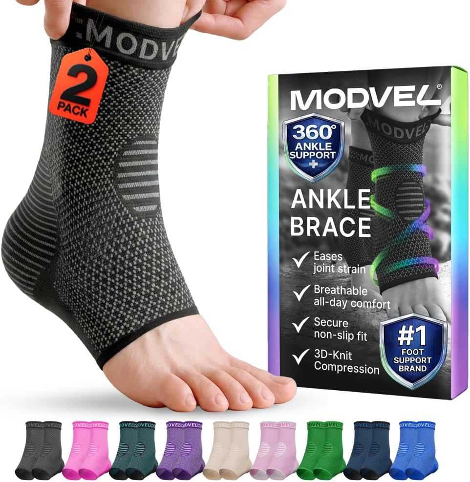 - Modvel Ankle Brace for Women & Men - Compression Ankle Sleeve & Foot Brace, Right Left Ankle Support for Sprained Ankle, Achilles Tendonitis, Plantar Fasciitis Relief, Running Basketball Soccer