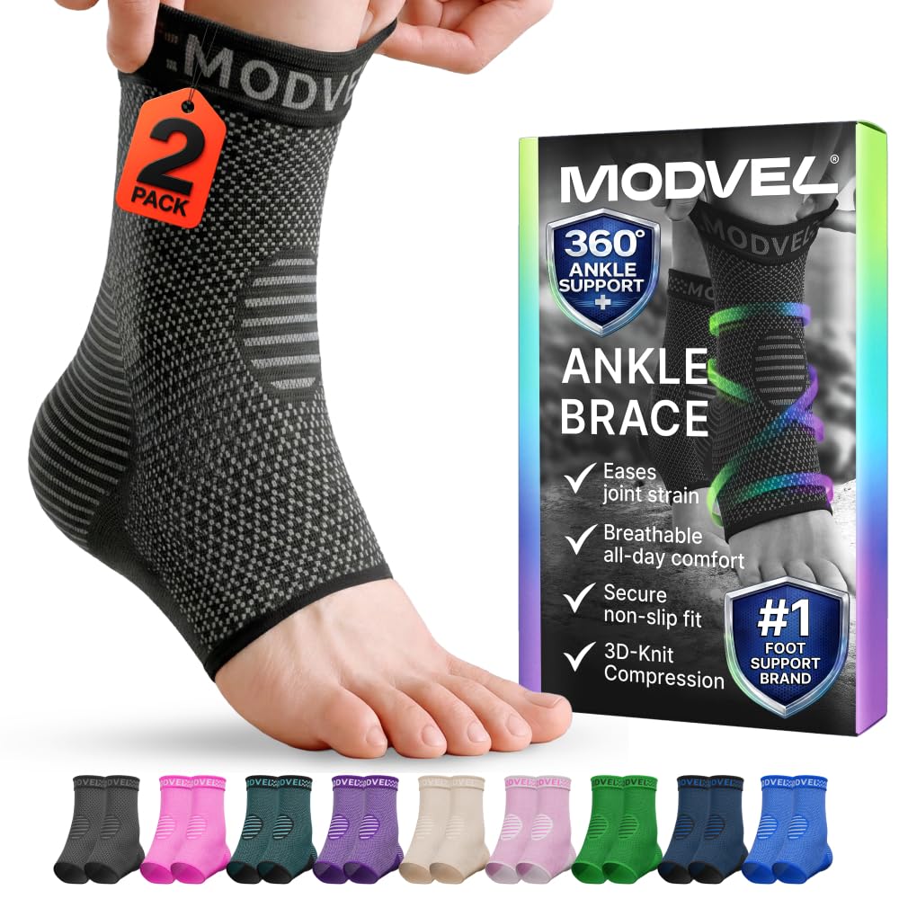 Modvel Foot & Ankle Brace Socks for Sprained Ankle Compression Sleeve - Plantar Fasciitis Relief Brace, Foot Support for pain Women & Men - Tendonitis & Arthritis Feet Sleeve, Stabilizing Ankles Wrap