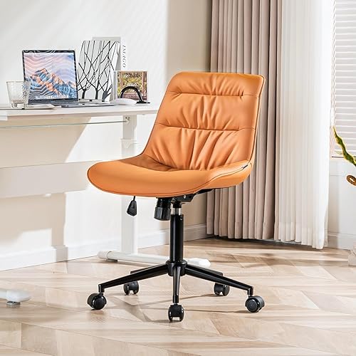 Miniatura 8 de Kidol & Shellder Silla de oficina de piel sintética, silla de trabajo giratoria ajustable, ruedas giratorias y respaldo suave, silla de escritorio