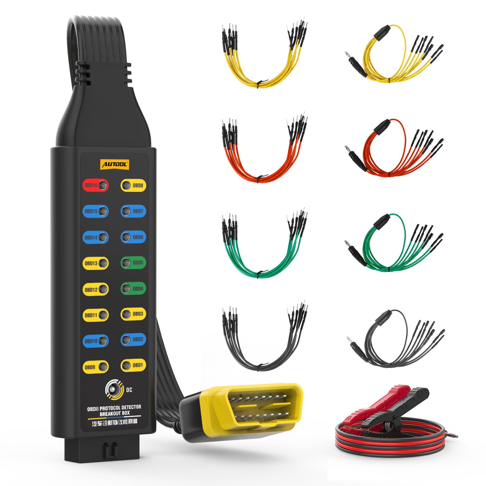 AUTOOL OBD2 Breakout Box OBDII - Detector de protocolo para monitorear señales de protocolo/alimentación/Tierra, Herramienta de escaneo de diagnóstico de Fallos de Caja de Prueba Can para Todos los