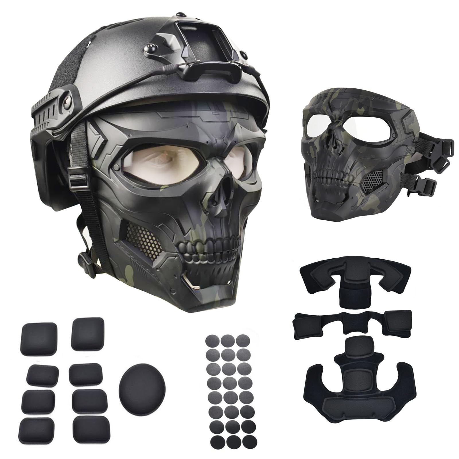 Tactical Mask Protective Full Face Clear Goggle Skull mask Dual Mode Wearing Design Adjustable Strap