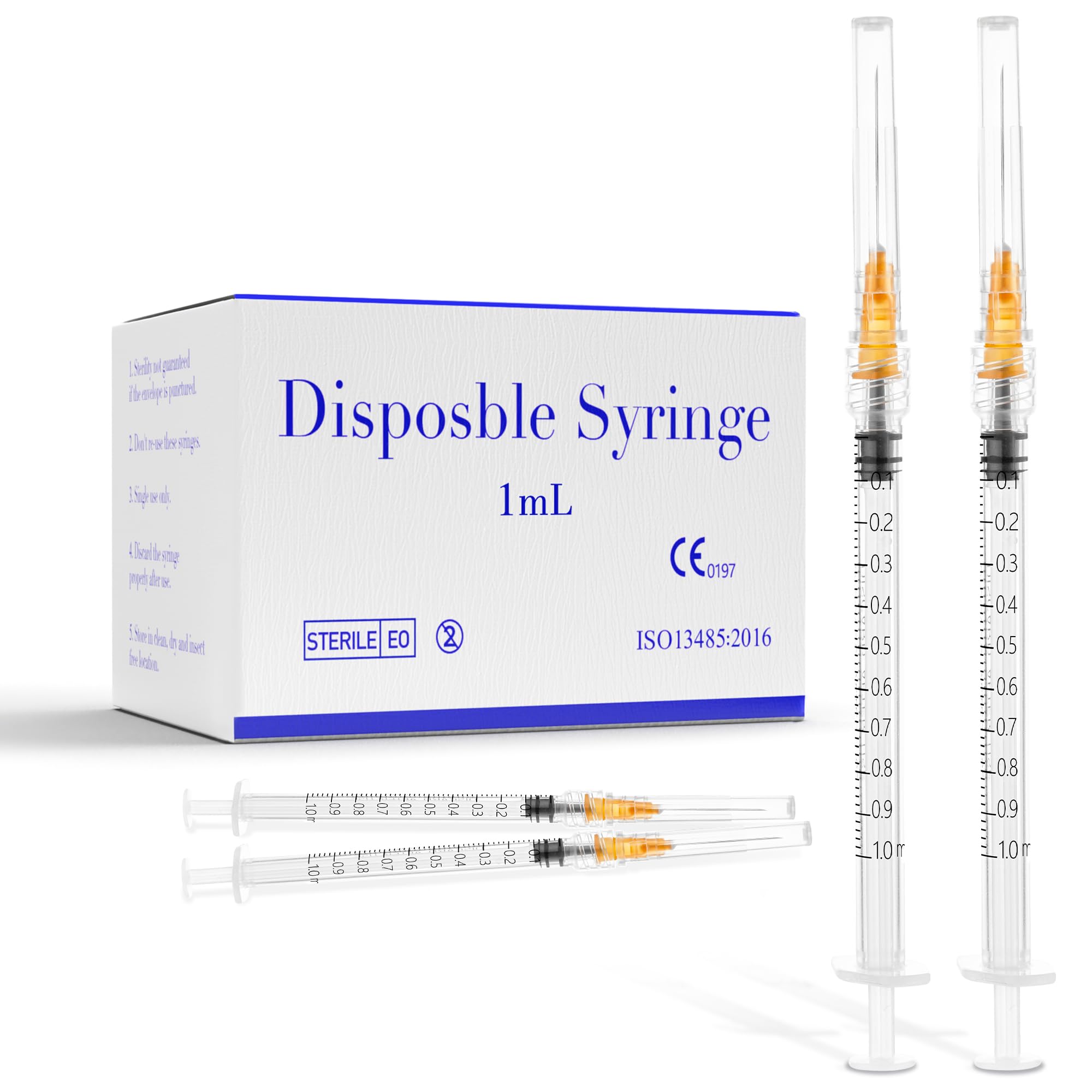 Photo 1 of 100 Pack 1ml Syringes with Needle, 25 G 1 Inch Needle Lab Disposable Individually Sealed Packed, Syringes for Industrial Scientific Labs, Liquids Measuring and Dispensing
