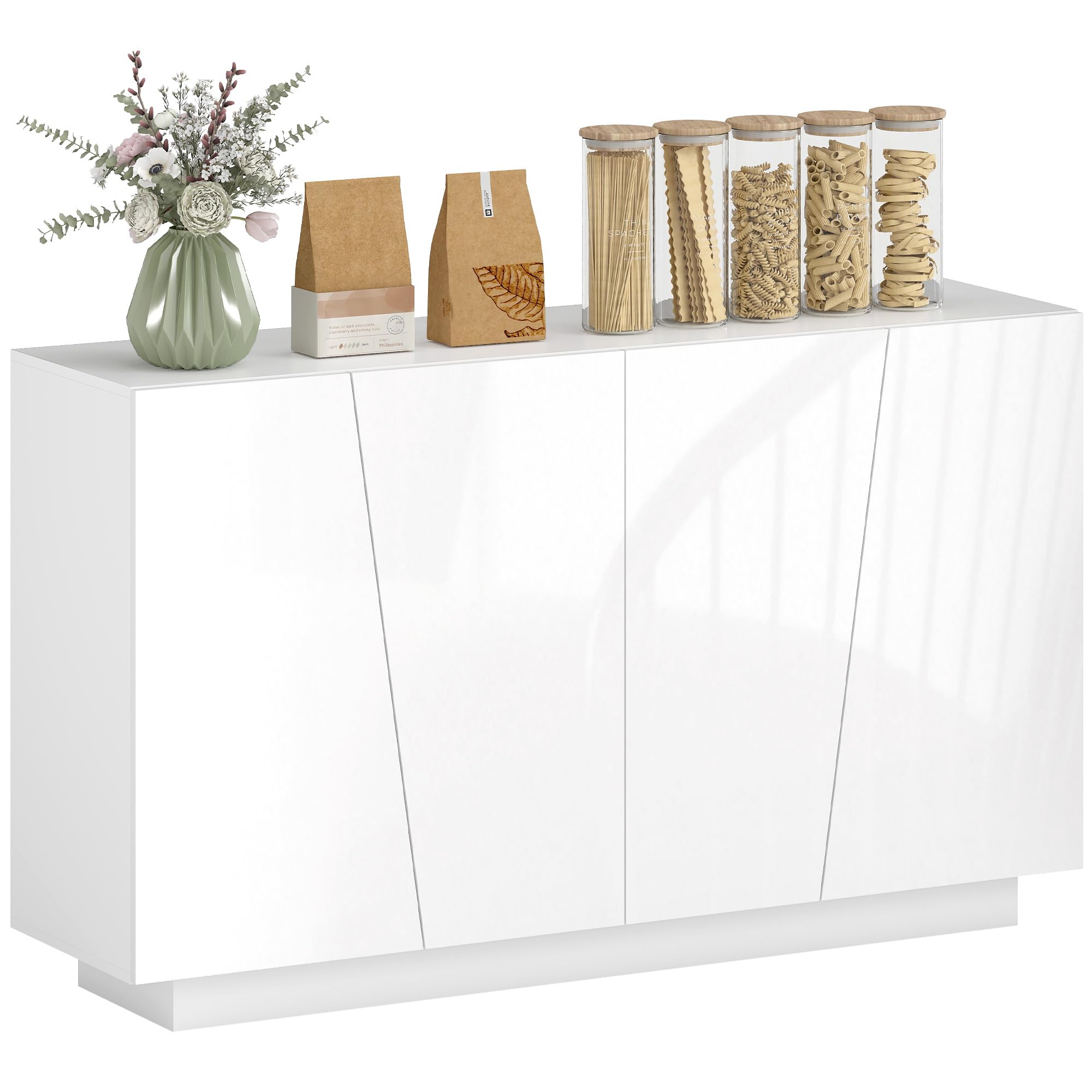 HOMCOM Mobiletto Multiuso in Truciolato Bianco a 5 Livelli con Ripiano Regolabile su 3 Livelli e Base Rialzata, 150x40x88 cm
