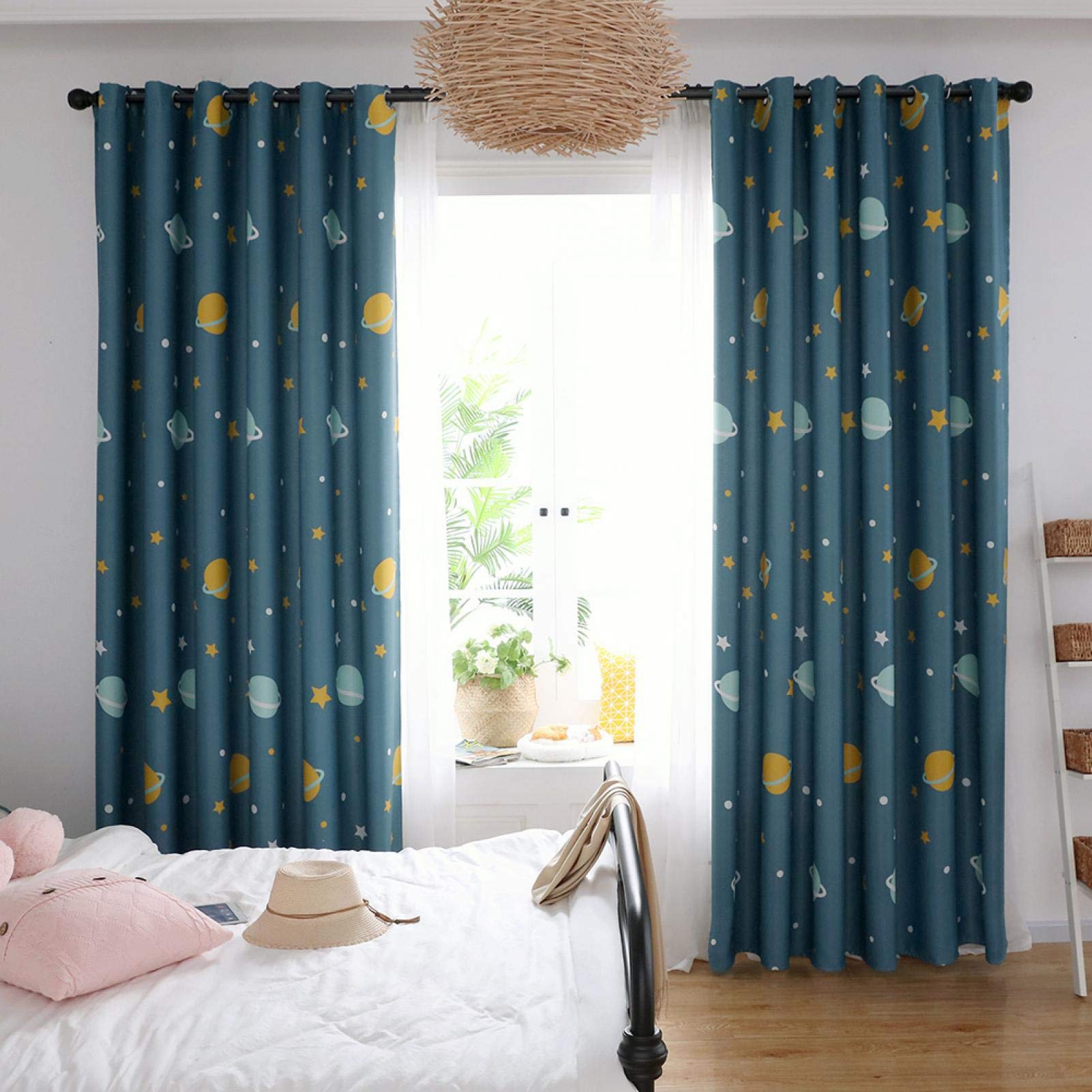 Wärmeisolierte Verdunkelung Lichtdichte Verdunkelung Cartoon Blue Planets Wohnzimmer Vorhang für zu Hause Esszimmer Kinderzimmer(1 Piece)
