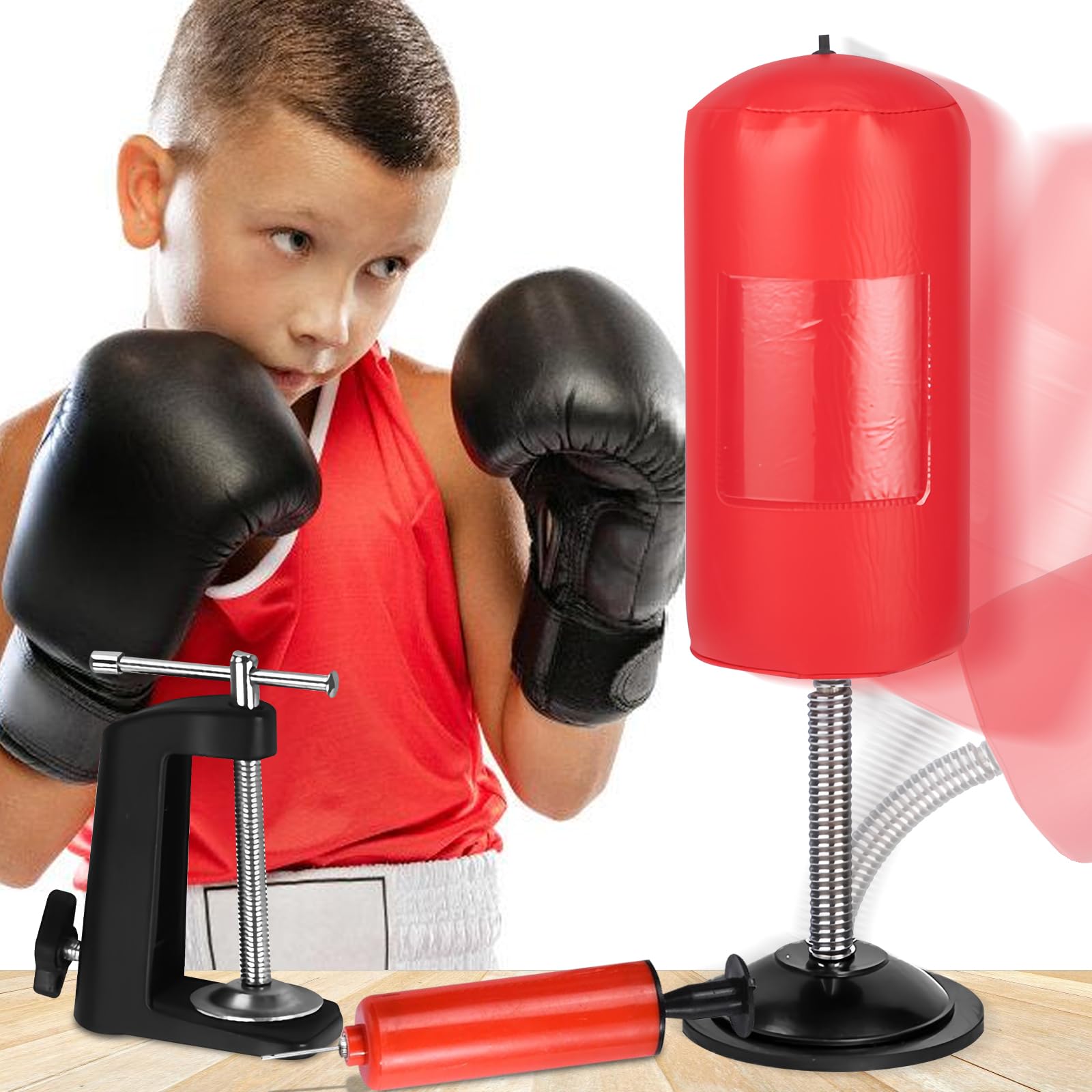 Sacco da boxe a cilindro, da scrivania, con forti ventose e morsetto da tavolo, per alleviare lo stress, per ufficio, per il punching