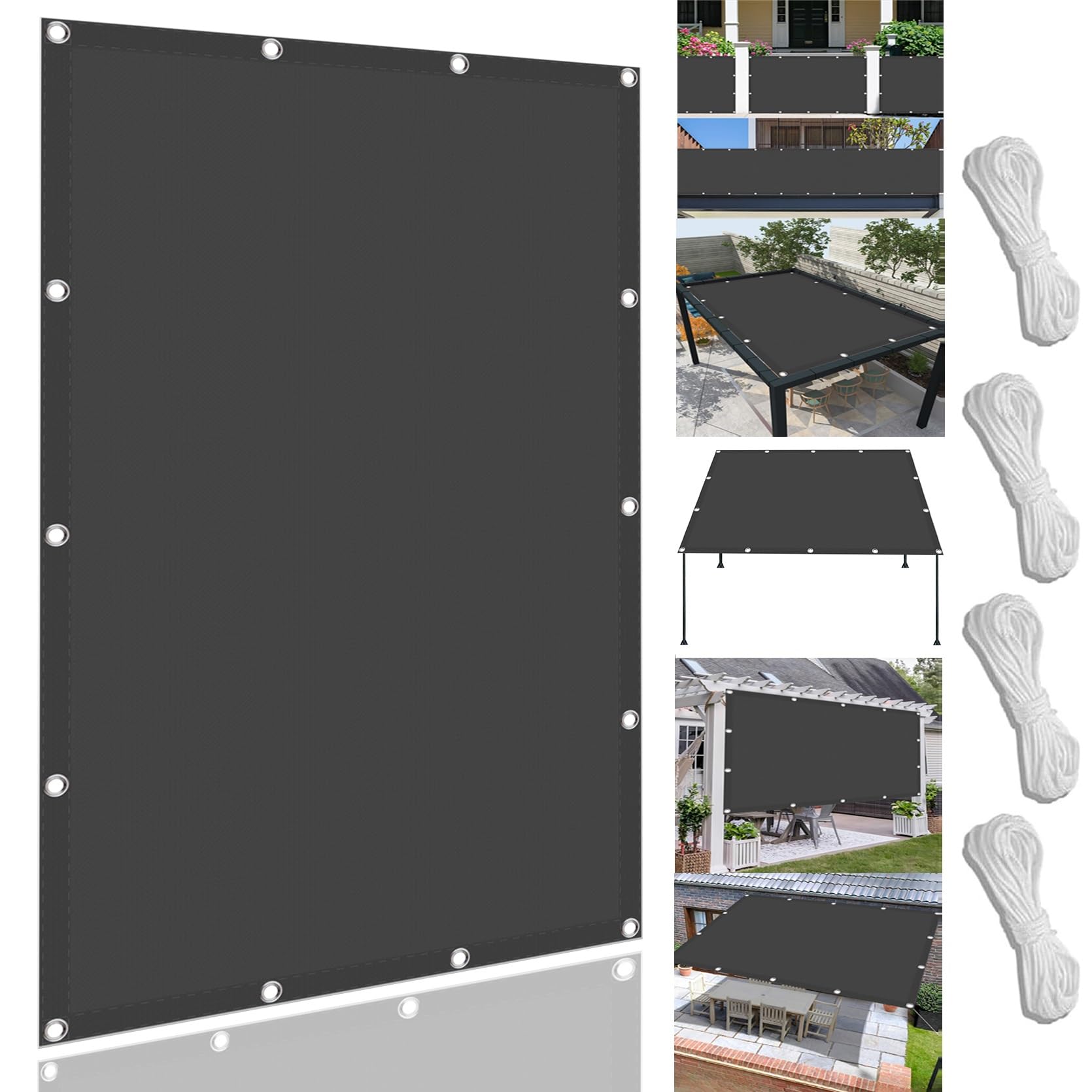 Trwała osłona balkonowa 310 x 560 cm, 98% ochrona przed promieniowaniem UV, odporna na warunki atmosferyczne, ochrona przed wiatrem, siatka na balkon i ogród, ciemnoszara