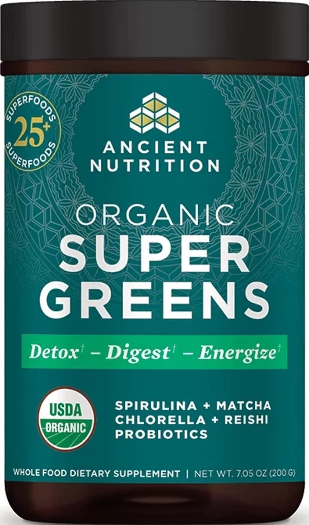 Ancient Nutrition Organic Super Greens Powder, Probiotics, Spirulina Greens 25 Servings