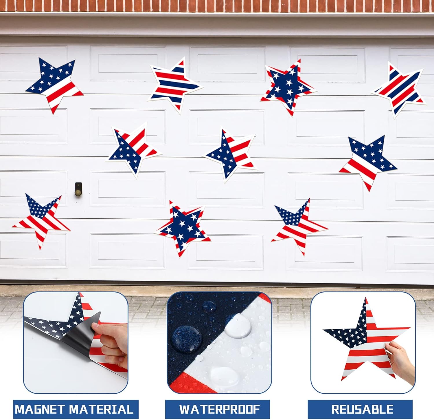 Crtiin 10 Pcs Us Patriotic Garage Door Magnets 250th Anniversary 4th of July Red White Blue Stars Garage Door Decal Sticker Decorations for Memorial Independence Day Home Car Yard Refrigerator Decor