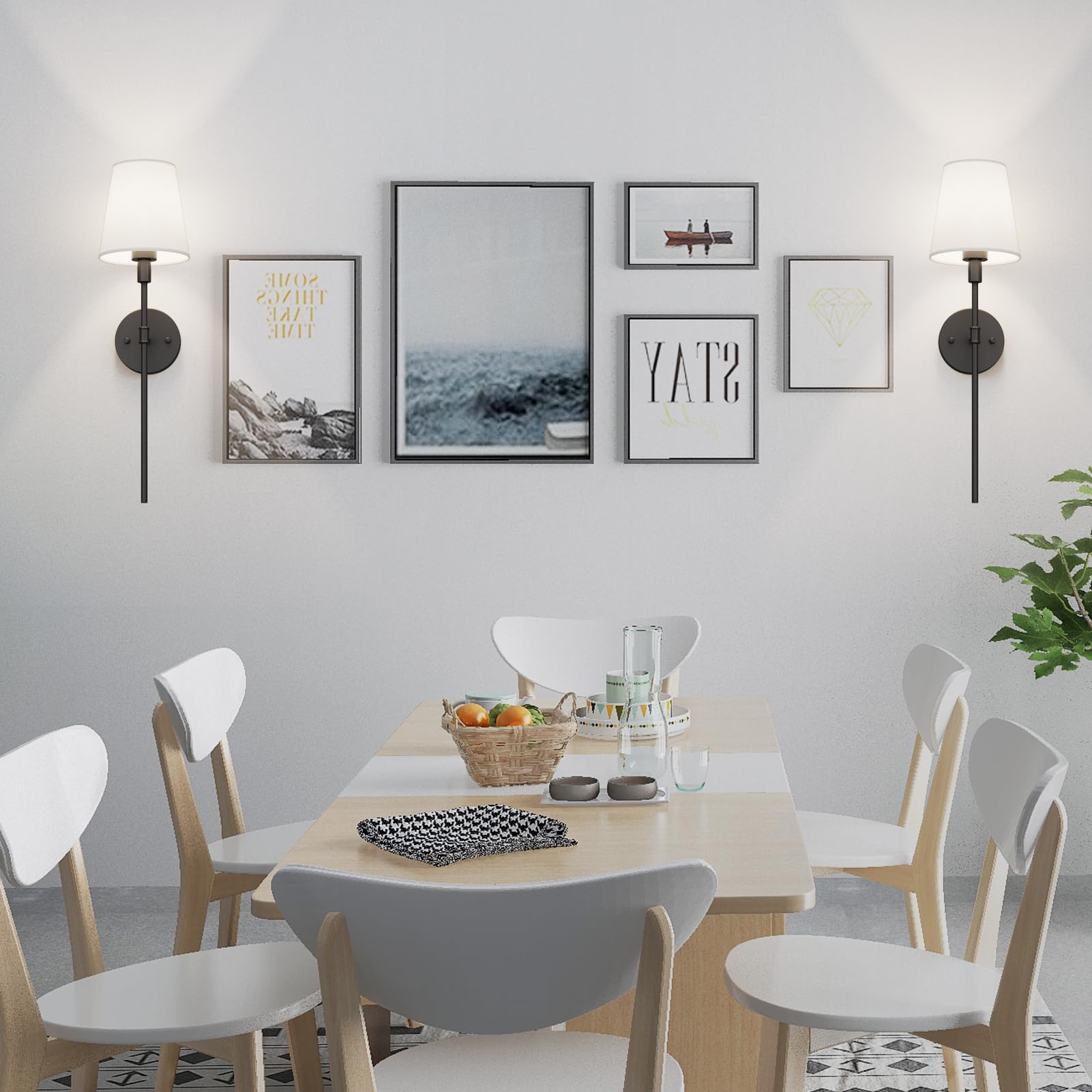 Tipace Indoor Black Wall Sconces Sets of 2,Retro Industrial Wall Lamps,Bathroom Vanity Sconces Wall Lighting with White Fabric Shade for Bathroom,Bedroom,Hallway,Kitchen(Bulb not Include)