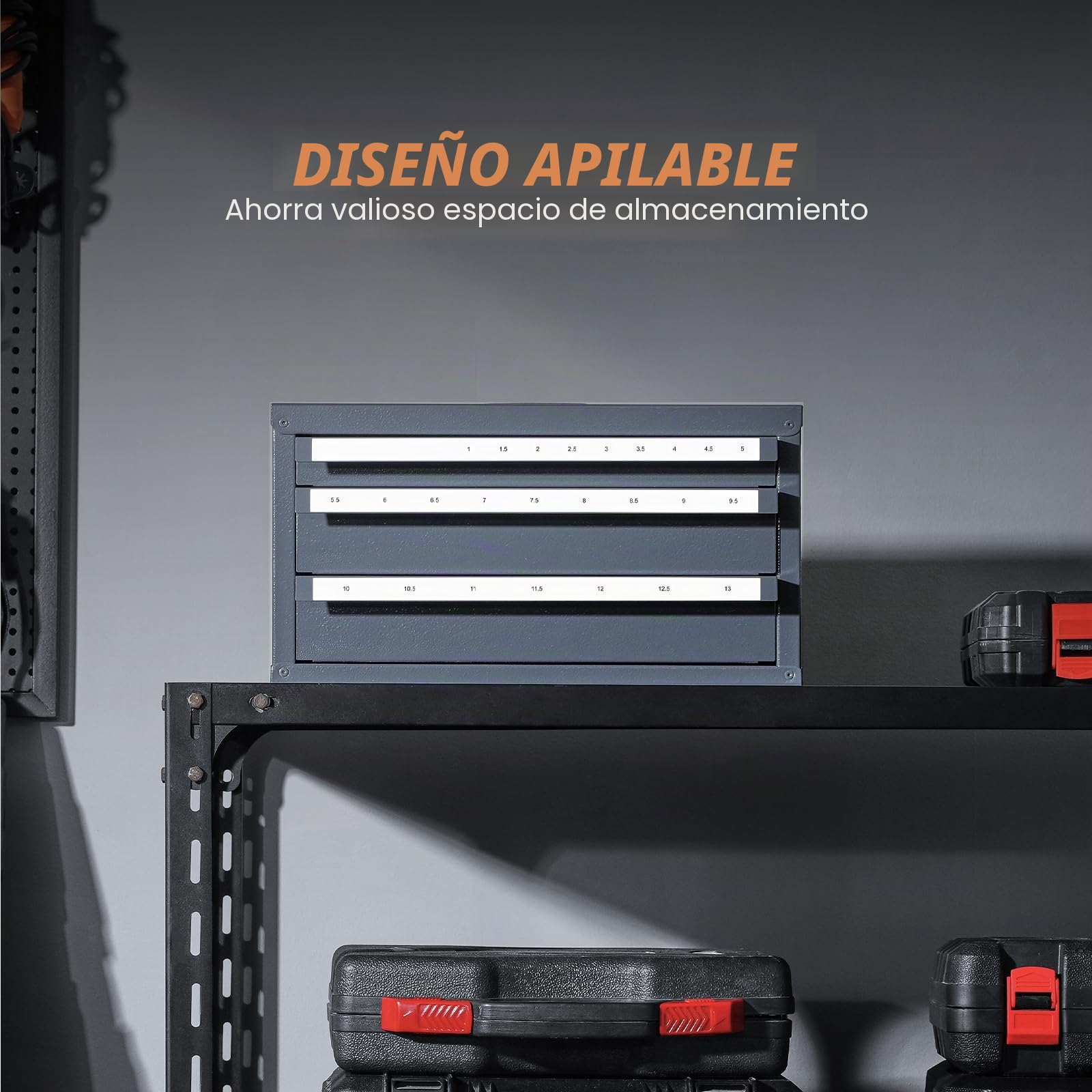 VEVOR Dispensador de Brocas 29 Compartimentos Etiquetados Caja de Almacenamiento de Brocas 1-13 mm con 3 Cajones Estuche de Taladro Vacío 37,5x20x20 cm Apilable Fácil Identificación para Taller