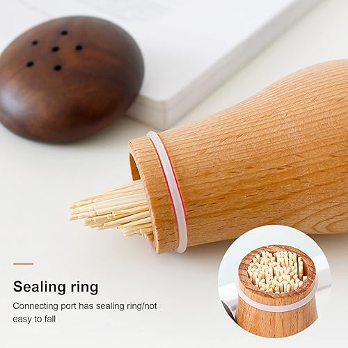 Miniatura 4 de DULRLLY Soporte para palillos de dientes de madera, con forma de hongo, dispensador de palillos de dientes, caja de almacenamiento, dispensador de