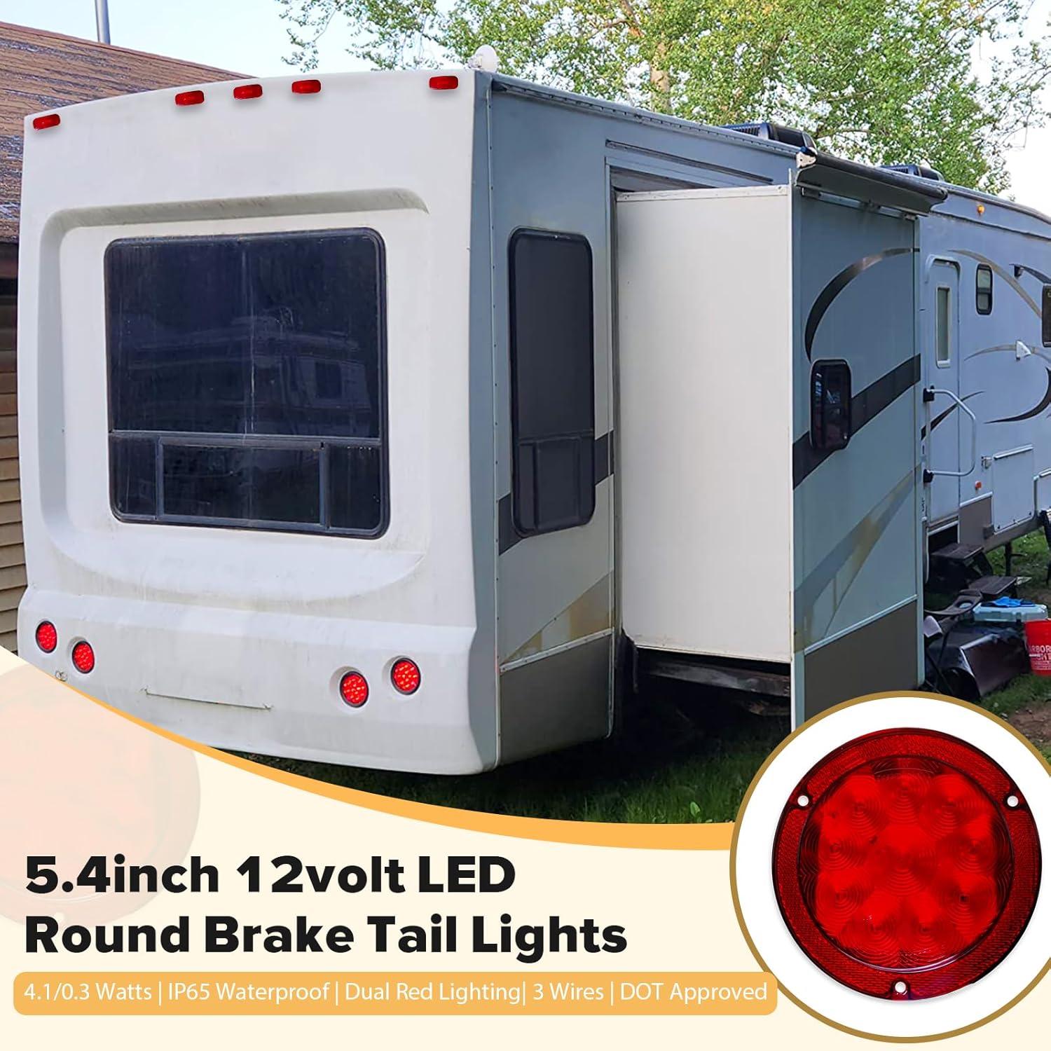 Dream lighting 5.4 inch Trailer Tail Lights 2PCS LED Waterproof Round Stop Brake Turn Tail Light for RV Truck Van Camper Boat Lorry Dual Red Lighting, DOT Approved, 12V 4.1 Watts