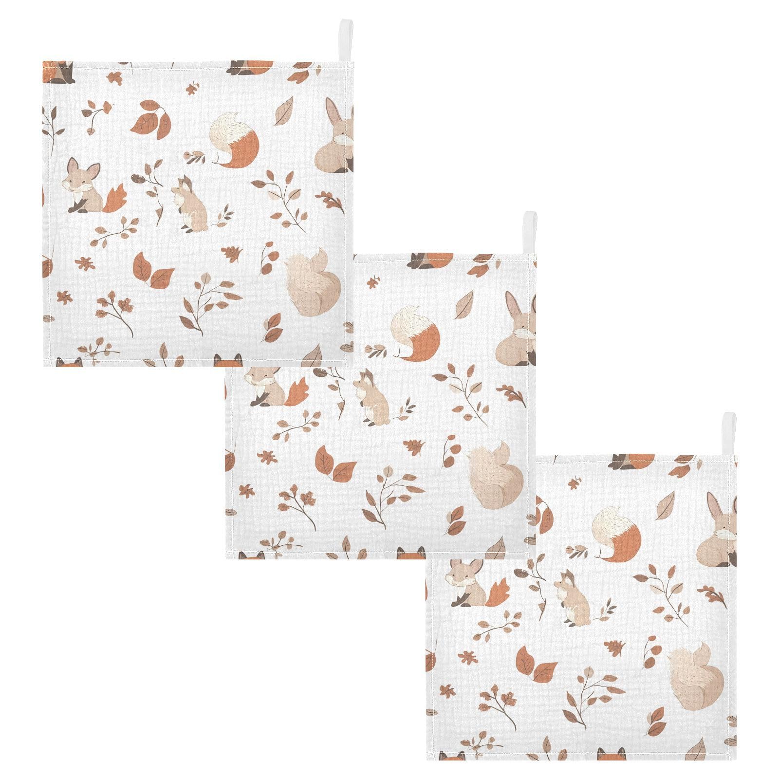 YETTASBIN Fox Muslin Baby Hand Washcloths Soft Cotton Bath Face Towel 4 Layers Extra Absorbent Feeding Burp Cloth