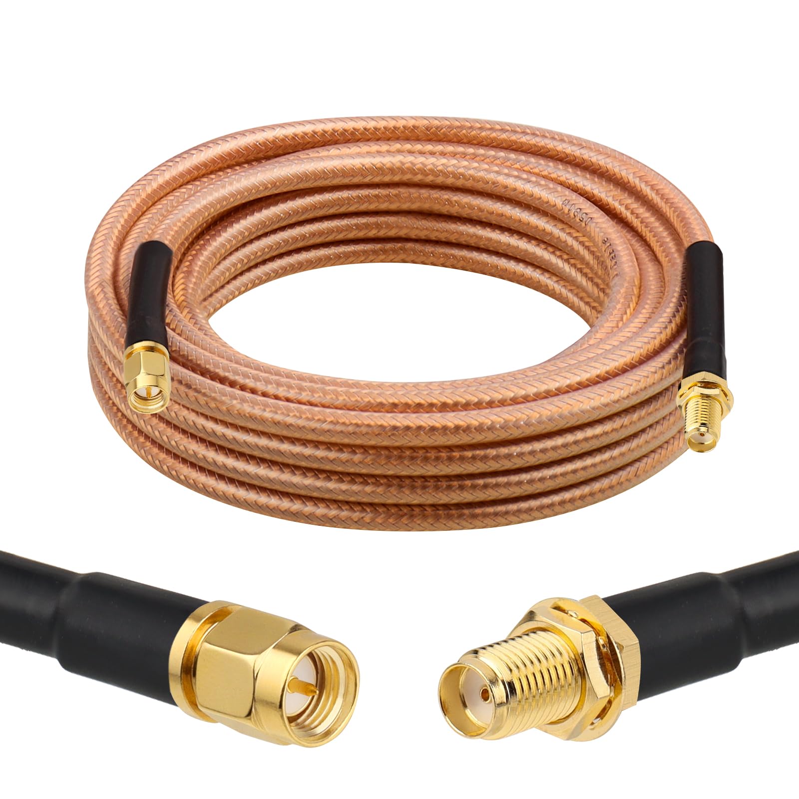 XRDS -RF RG8X - Cavo di prolunga SMA a bassa perdita da SMA maschio a SMA femmina, 50 Ohm, schermatura in rame intrecciato ad alta densità per antenna WiFi, router 4G 5G LTE, minatore di elio, radio