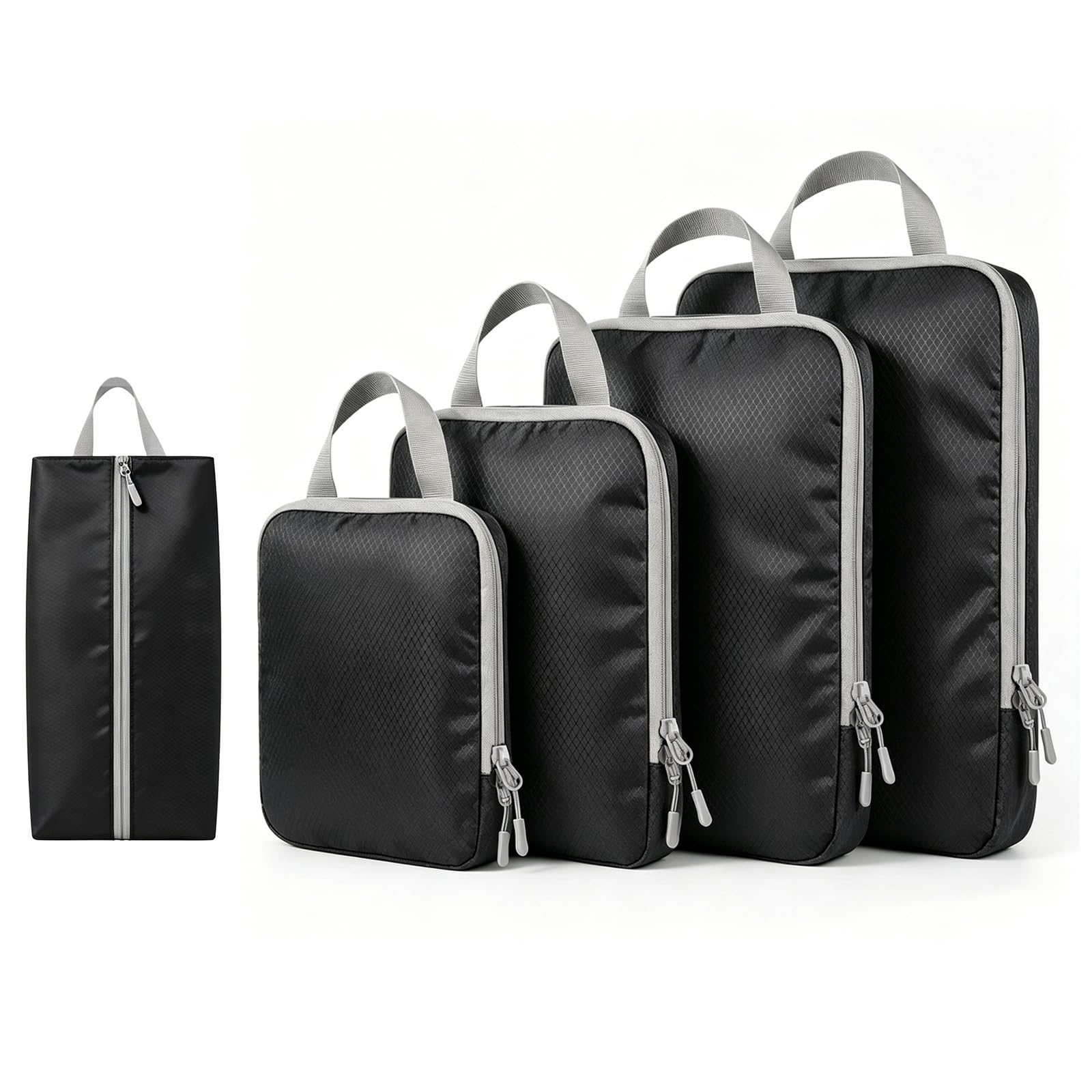 Compression Packing Cubes for Suitcases, Ultralight 5 Set Packing Cubes for Backpack Waterproof Travel cubes Suitcase Organizer Bags Set for Luggage Travel Essentials (Black)