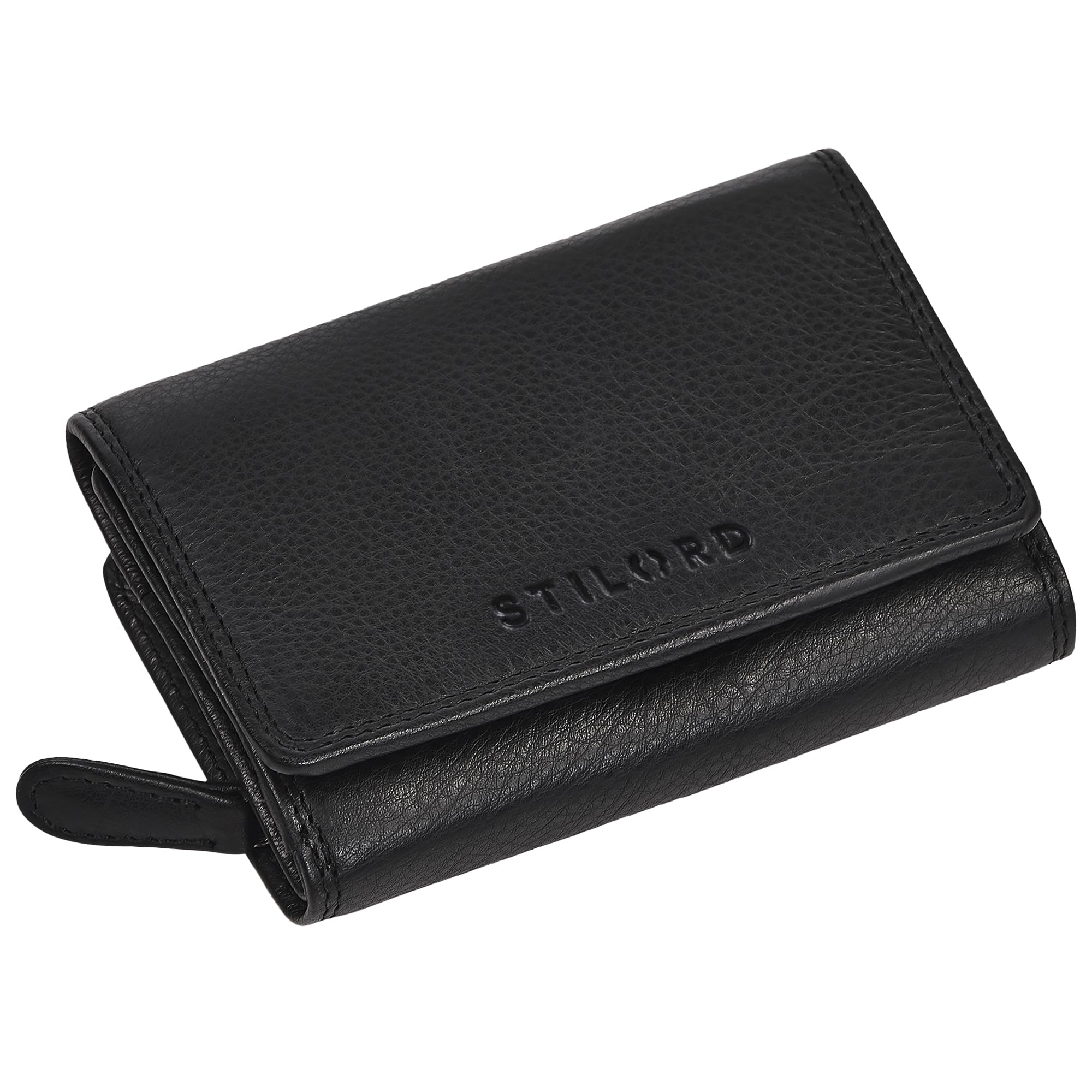 STILORD "Bloom Echt Leder Portemonnaie mit Reißverschluss Moderne Kleine Geldbörse Damen Leder Mini Brieftasche RFID Geldbeutel Münzfach Portmonee Frauen mit Geschenkbox Farbe:schwarz