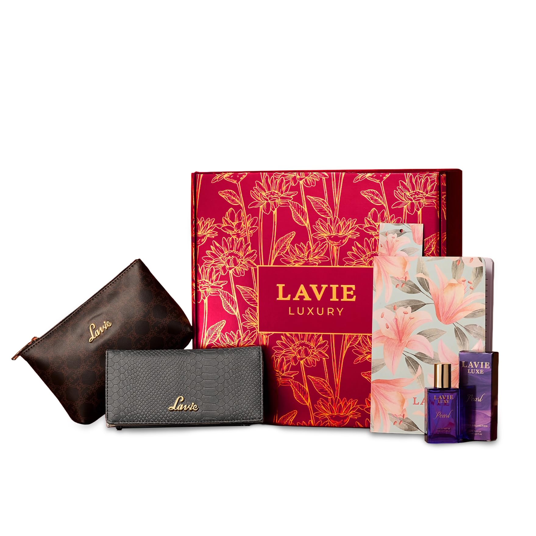 Lavie Scarlet Gift Box for Women | Wallet, Perfume, Utility Pouch & Diary | Ideal Festive Gift for Friends | Handcrafted Accessories (Pack of 4)-image-6