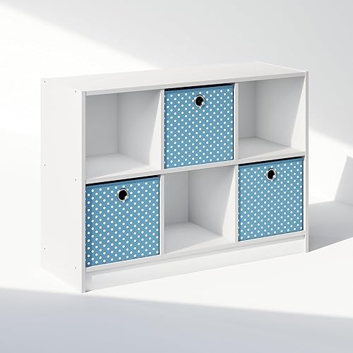 Miniatura 4 de Furinno Estante organizador de almacenamiento de ropa y armario multiusos cúbico con cajones de contenedor, 6 cubos, blanco/azul claro blanco/azul